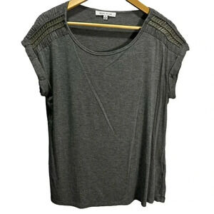 Rose & Olive Gray Blouse with Textured Shoulders